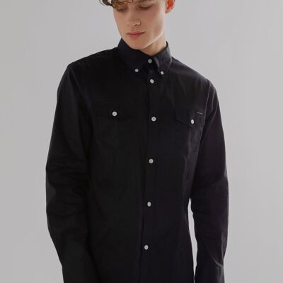 Long-Sleeved Shirt With Patch pockets in Black Colour-