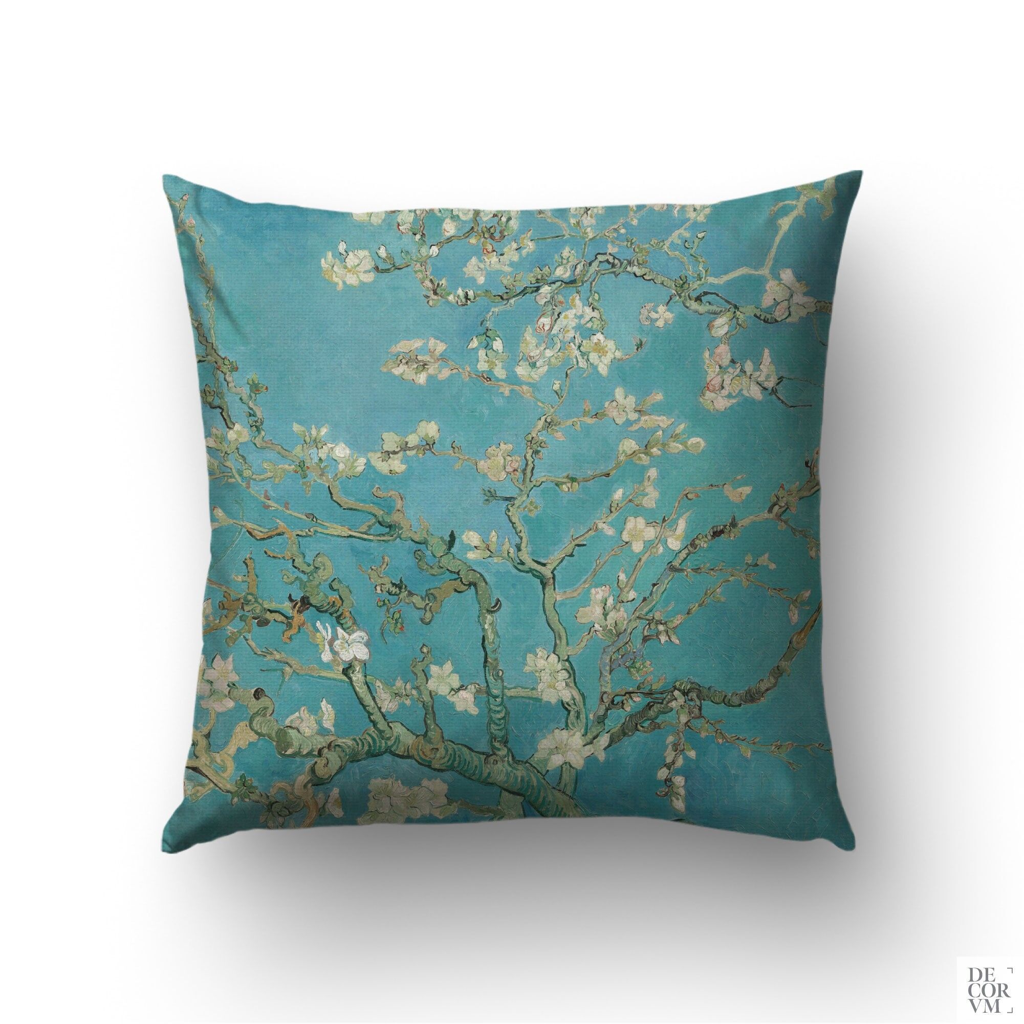 Federa per cuscino con fiori di mandorlo turchese, media e grande