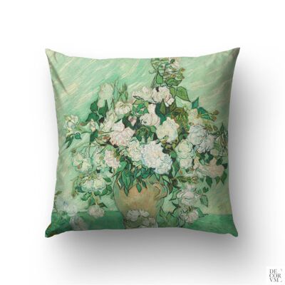 Coussin floral vintage - Housse de coussin à roses menthe