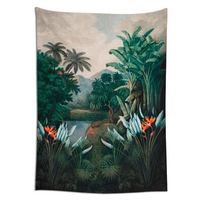 Vintage wall hanging fabric of tropical trees and plants 1