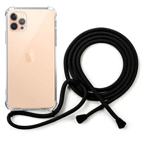 Coque iPhone 12/12 Pro anti-choc silicone avec cordon noir