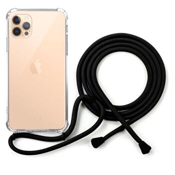 Coque iPhone 12/12 Pro anti-choc silicone avec cordon noir 1