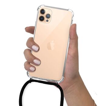 Coque iPhone 12/12 Pro anti-choc silicone avec cordon noir 4