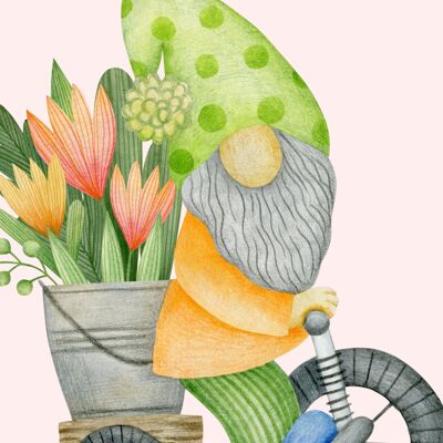Vélo avec fleurs Gnome | Le plan de Friperies