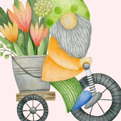 Vélo avec fleurs Gnome | Le plan de Friperies