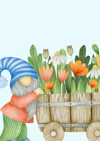 Panier avec des fleurs Gnome | Le plan de Friperies