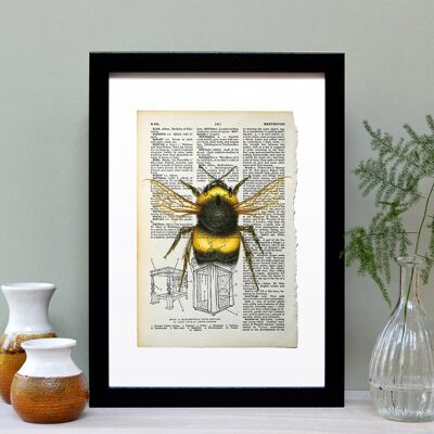 Bee Vintage Book Page A4 Art Print