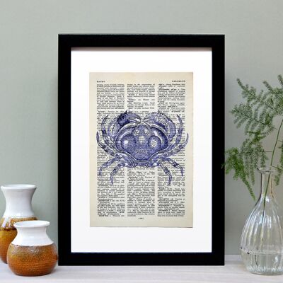 Crabe Vintage Book Page A4 Art Print