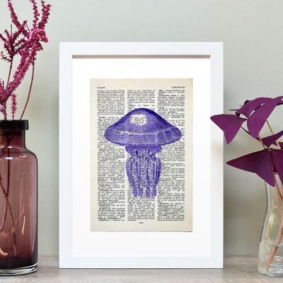 Jellyfish Vintage Book Page A4 Art Print