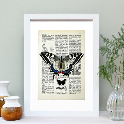 Swallowtail Butterfly Vintage Book Page A4 Art Print