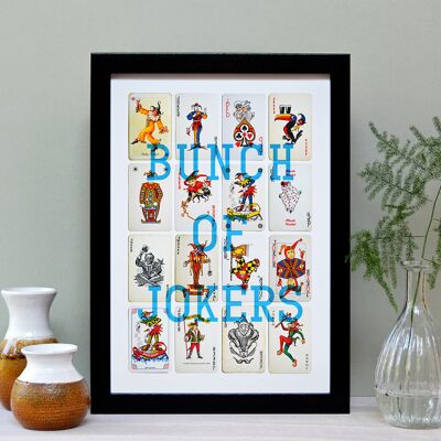 Bunch Of Jokers A4 Playing Card Print - Blue