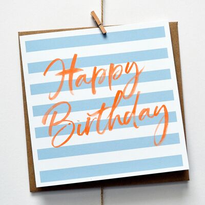 Happy Birthday Blue Breton Stripe Card