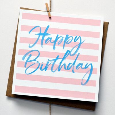 Happy Birthday Pink Breton Stripe Card