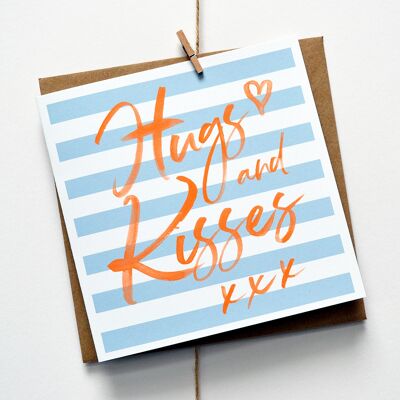 Hugs & Kisses Blue Breton Stripe Card