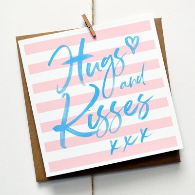 Hugs & Kisses Pink Breton Stripe Card