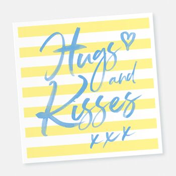 Carte Rayures bretonnes jaunes Hugs & Kisses 2