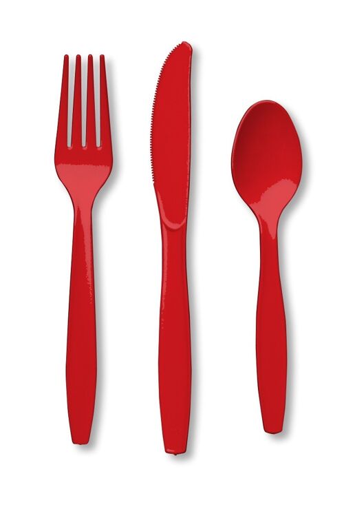 Plastic Premium Cutlery Classic Red Assorted