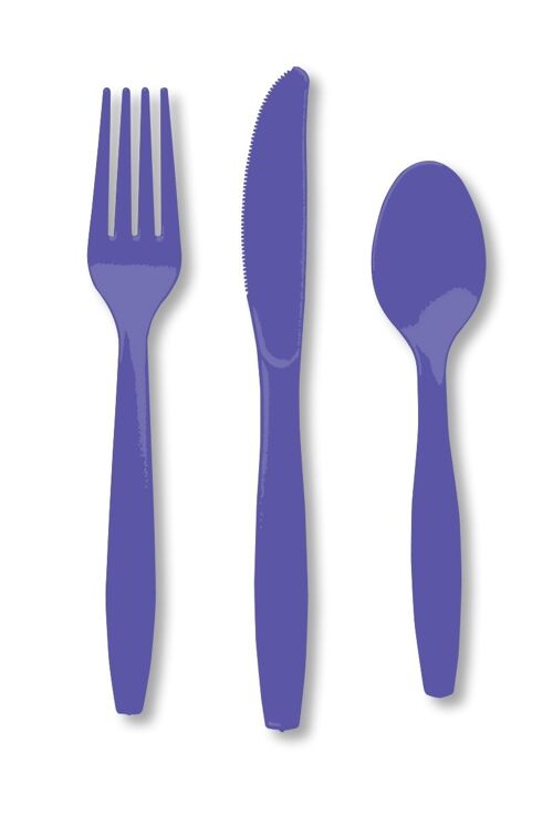 Plastic Premium Cutlery Purple Assorted