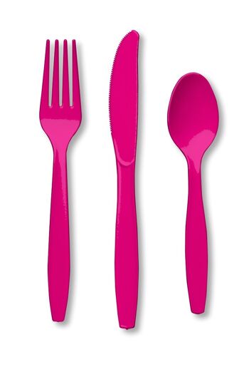 Couverts en plastique Premium Hot Magenta assortis