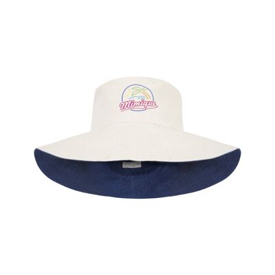 Reversible denim & bone beach hat with mimique palm tree logo