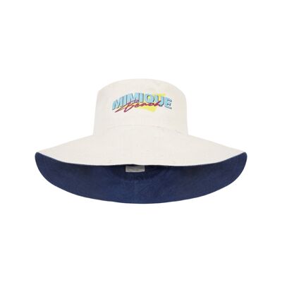 Reversible denim & bone beach hat with mimique beach logo