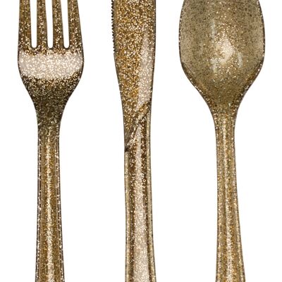 Plastic Premium Cutlery Gold Glitter Heavy Duty Assorted