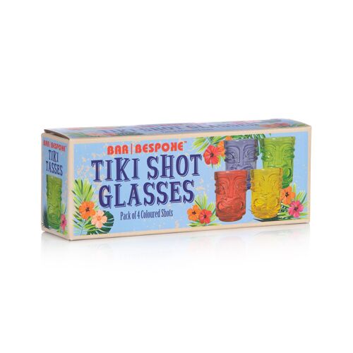 Bar Bespoke Coloured Tiki Shot Glasses 4 Pack