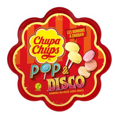 Chupa Chups - Pop & Disco Caja Margarita - Mezcla Dextrosa con Piruletas y Rollos - Vegano - Colores Naturales - Ideal para Fiestas de Cumpleaños - Chupa Chups Caja de 24 Caramelos