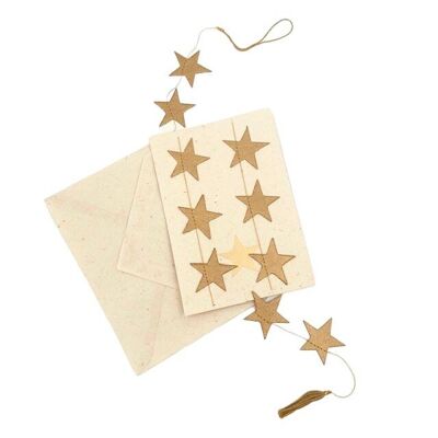 set de tarjetas de felicitación sostenibles + guirnalda de estrellas L 1,15 cm - dorado - tarjeta de Navidad - papel 100% ecológico - hecho a mano en Nepal - tarjeta de felicitación con estrellas doradas galand