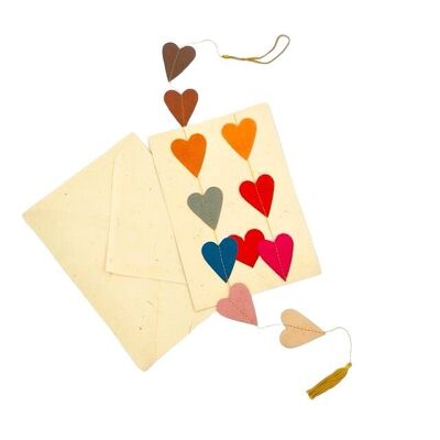 Nachhaltiges Grußkarten-Set + Herzgirlande L 1,15 cm – mehrfarbig – 100 % umweltfreundliches Papier – handgefertigt in Nepal – Grußkarten + Herzgirlande