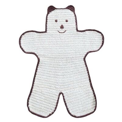 tapis ours pour enfants durable - blanc cassé avec marron - coton plat - crocheté à la main au Népal - tapis ours au crochet