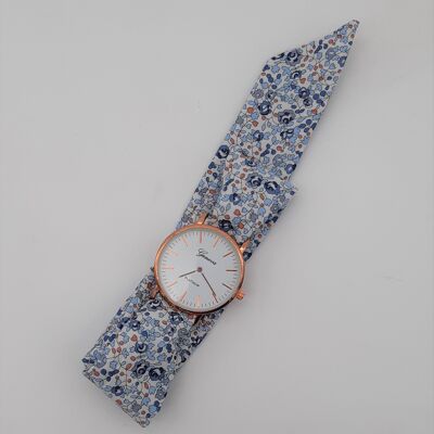 Montre foulard bracelet femme tissu à nouer Liberty Eloise bleu