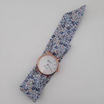 Montre foulard bracelet femme tissu à nouer Liberty Eloise bleu 1