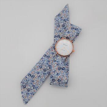 Montre foulard bracelet femme tissu à nouer Liberty Eloise bleu 2