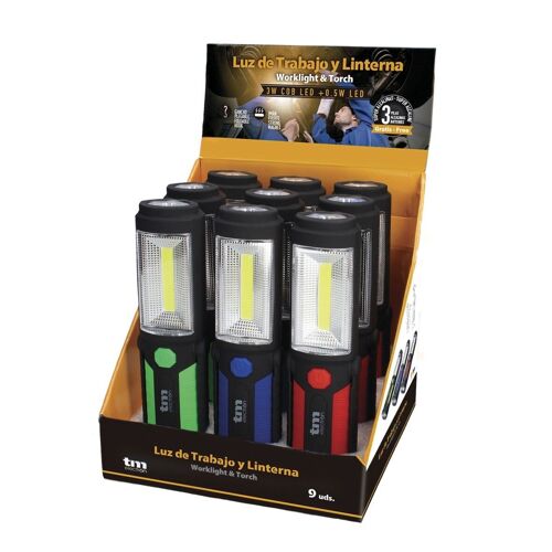 Luz de trabajo LED COB de 3W y linterna LED (Display 9 uds) - TM Electron