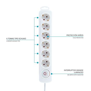 Multiprise 6 prises avec interrupteur blanc - TM Electron 2