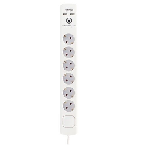 TM Electron TMUAD306 base míltiple de 6 tomas con interruptor y 2 USB, color blanco