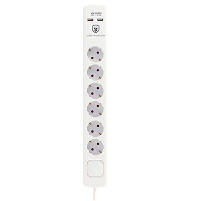 TM Electron TMUAD306 base míltiple de 6 tomas con interruptor y 2 USB, color blanco