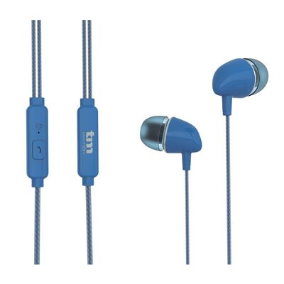 Stereo silicone earphone with microphone (Blue) - TM Electron
