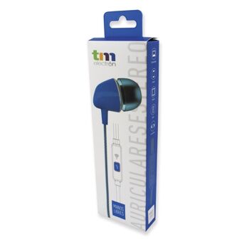 Ecouteur stéréo en silicone avec microphone (Bleu) - TM Electron 3