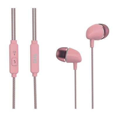 Ecouteur stéréo en silicone avec microphone (Rose) - TM Electron