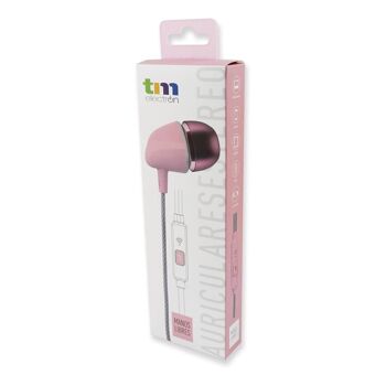Ecouteur stéréo en silicone avec microphone (Rose) - TM Electron 3