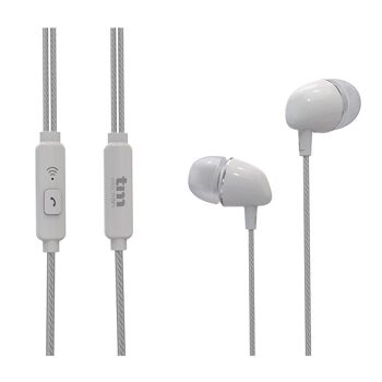 Ecouteur stéréo en silicone avec microphone (Blanc) - TM Electron 1