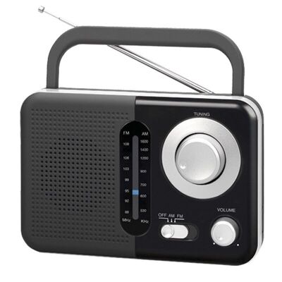 TM Electron TMRAD210 Radio portable analogique FM/AM (3 piles C) ou secteur, haut-parleur 3", 0,8 W RMS et antenne télescopique