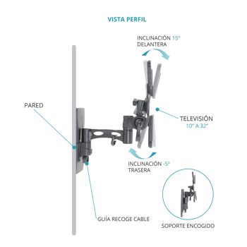 TM Electron TMSLC272 Support mural pivotant universel inclinable avec bras pour moniteurs ou téléviseurs LED, OLED, LCD, Plasma de 10" à 32", max. 25Kg, VESA 200X200 4