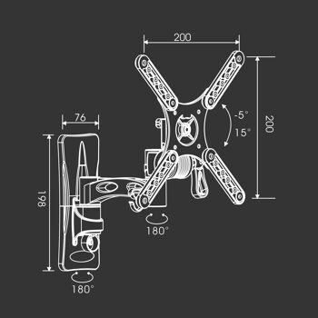 TM Electron TMSLC272 Support mural pivotant universel inclinable avec bras pour moniteurs ou téléviseurs LED, OLED, LCD, Plasma de 10" à 32", max. 25Kg, VESA 200X200 5