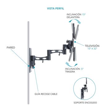 TM Electron TMSLC273 Support mural pivotant universel inclinable avec bras pour moniteurs ou téléviseurs LED, OLED, LCD, Plasma de 10" à 32", max. 20Kg, VESA 200X200 4