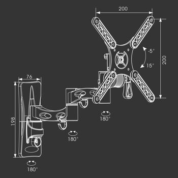 TM Electron TMSLC273 Support mural pivotant universel inclinable avec bras pour moniteurs ou téléviseurs LED, OLED, LCD, Plasma de 10" à 32", max. 20Kg, VESA 200X200 5