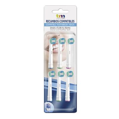 TM Electron TMBH116 6 Cabezales de recambio para cepillo eléctrico compatible con Oral-B
