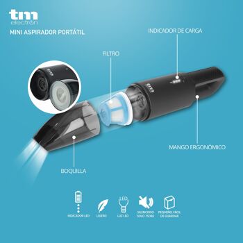 Mini Aspirateur Portable Sans Fil (Noir) - TM Electron 4